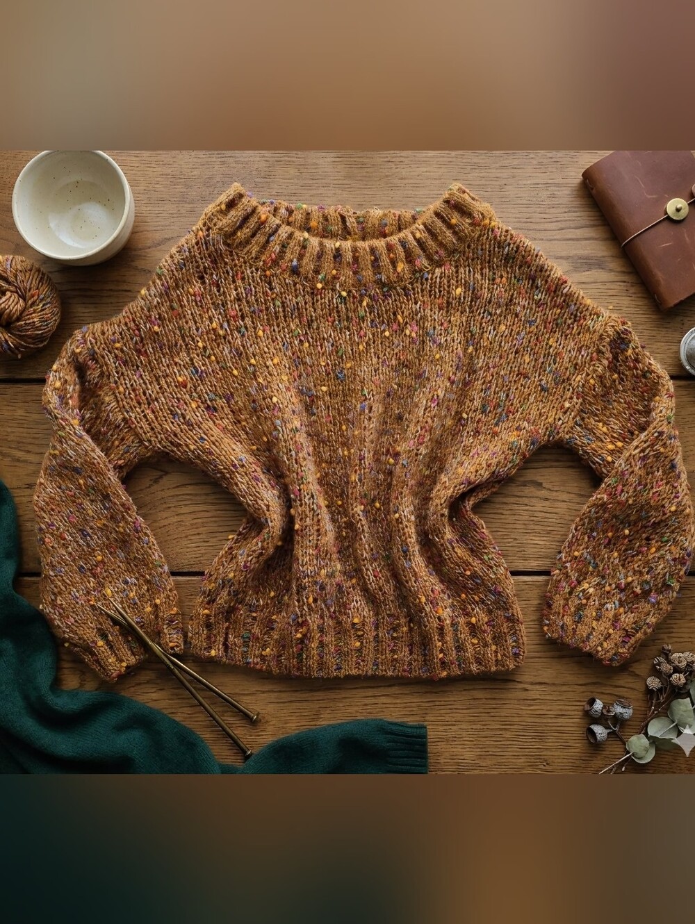 Harper Heritage Chunky Knit Confetti Pullover Sweater Brown Multicolor Small